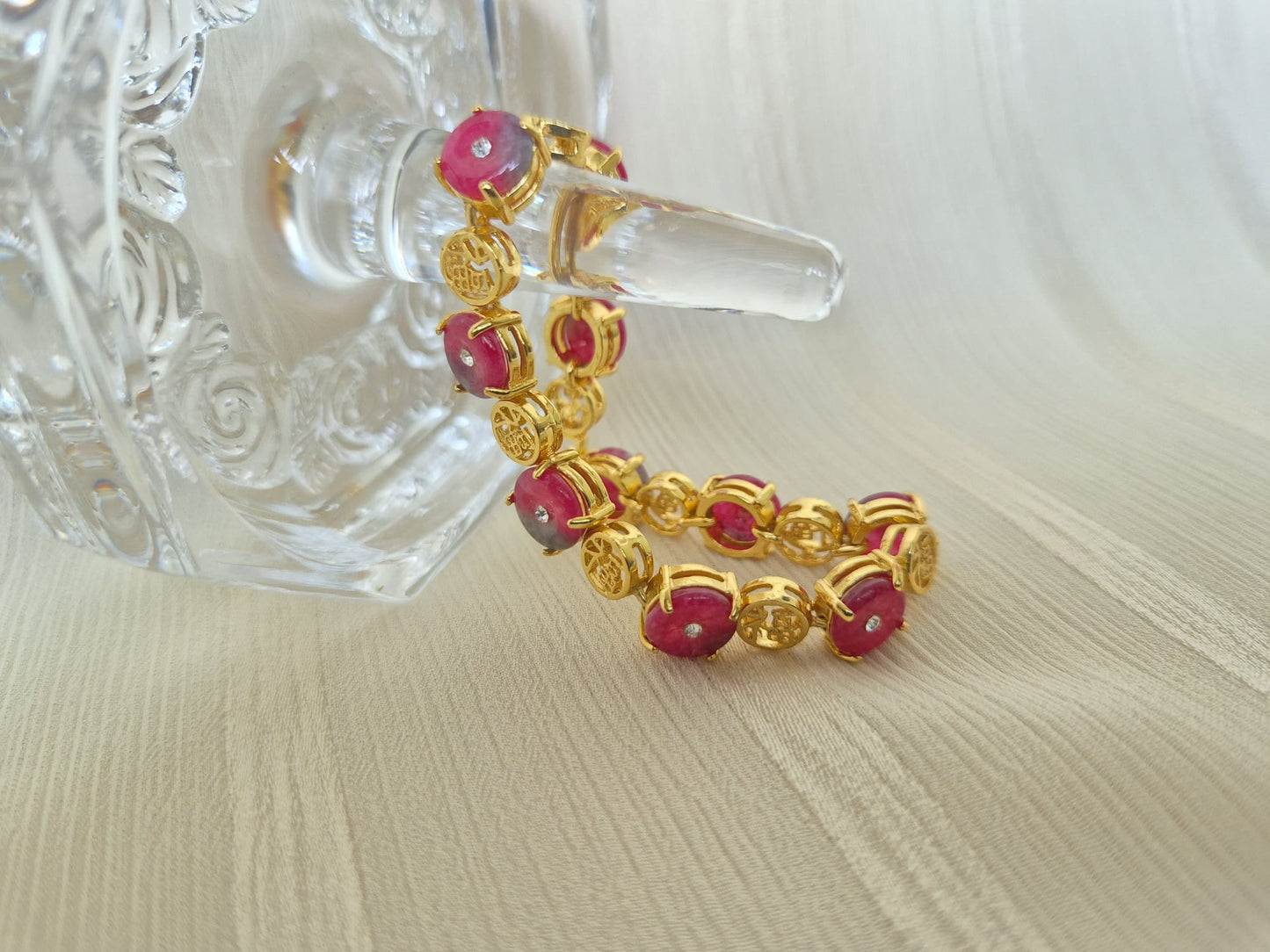 Zircon Diamond Studded Pink Jade Bracelet
