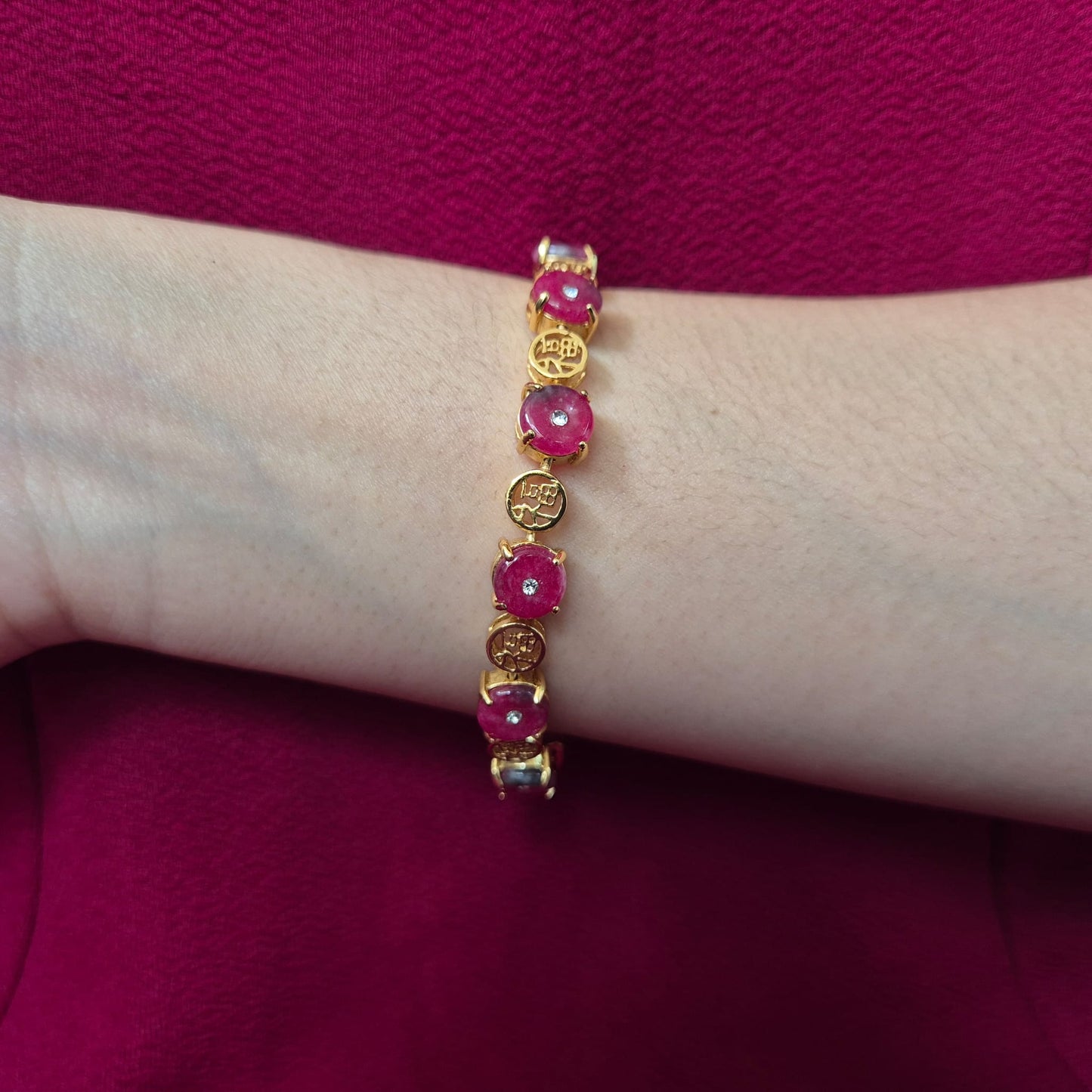 Zircon Diamond Studded Pink Jade Bracelet