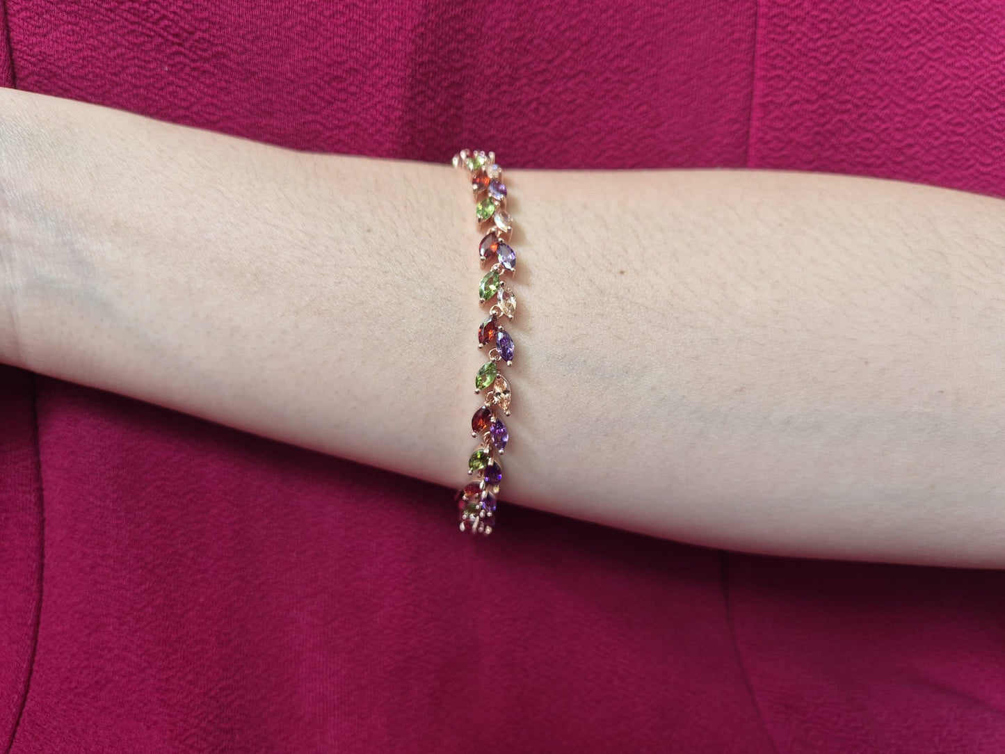 Zircon Diamond with Mixed Crystals Bracelet (Pink, Red, Green, Purple)