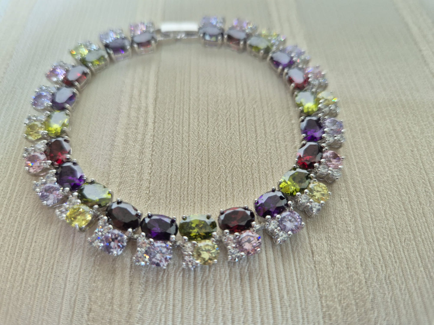 Zircon Diamond with Mixed Crystals Bracelet (Red, Green, Purple)