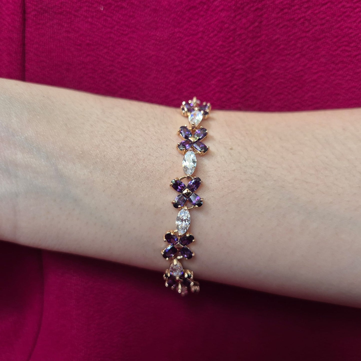 Zircon Diamond with Purple Flower Crystals Bracelet