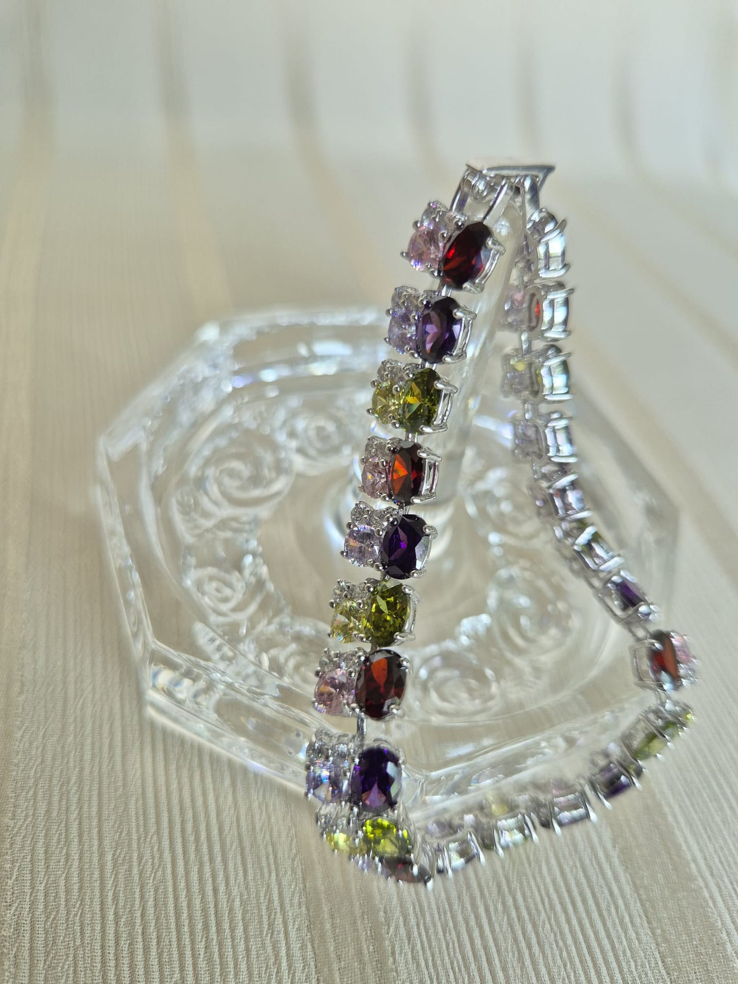 Zircon Diamond with Mixed Crystals Bracelet (Red, Green, Purple)