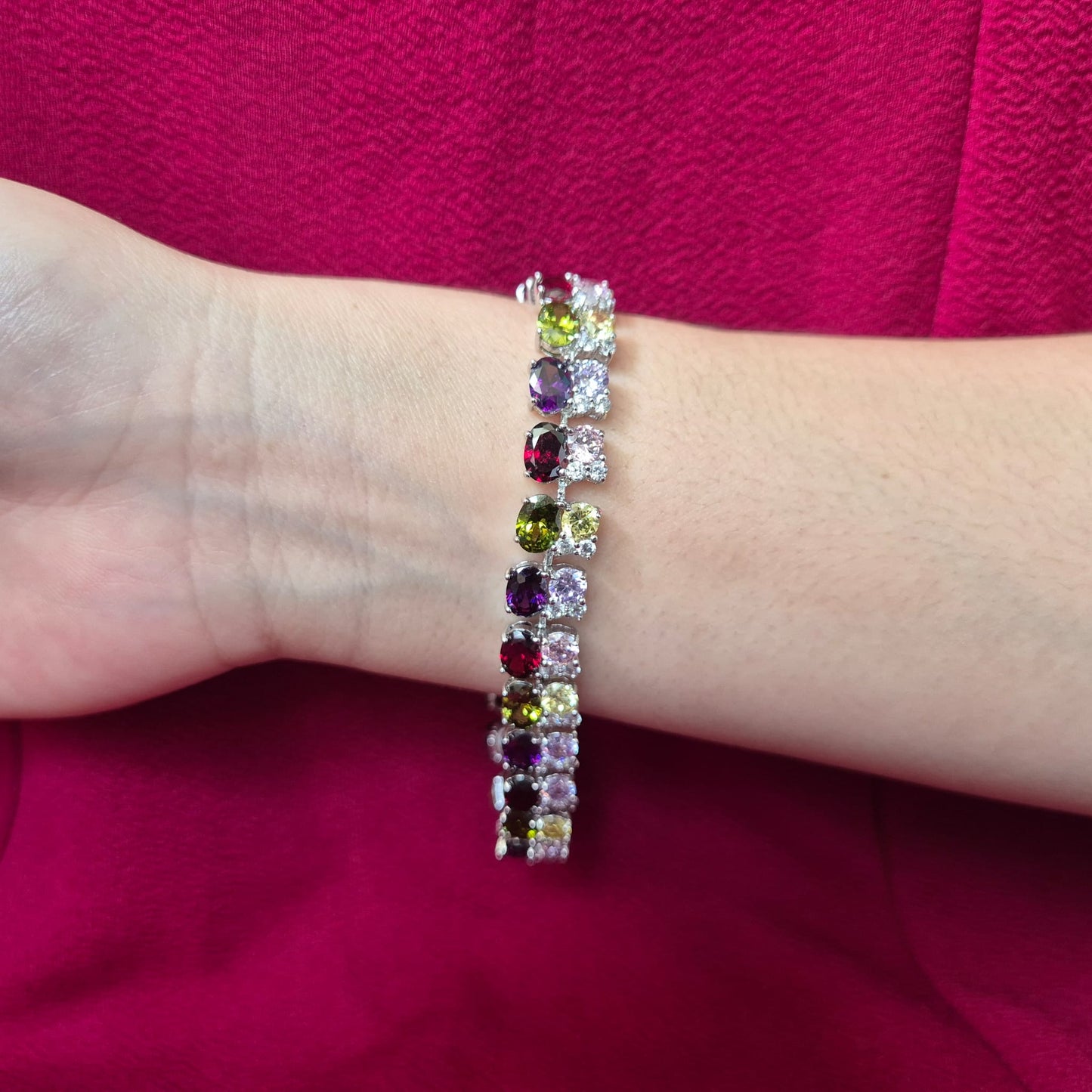 Zircon Diamond with Mixed Crystals Bracelet (Red, Green, Purple)