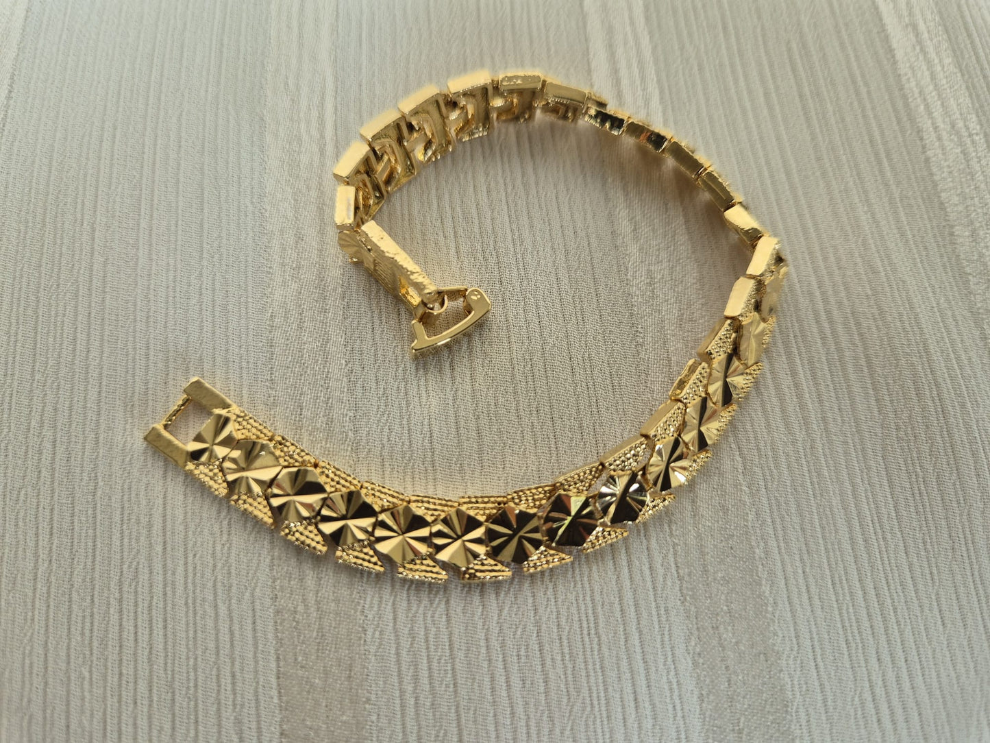 Gold Hexagon Flower Bracelet (Medium Wide)