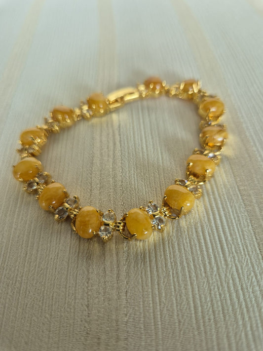 Gold Round Amber Bracelet (Medium Wide)