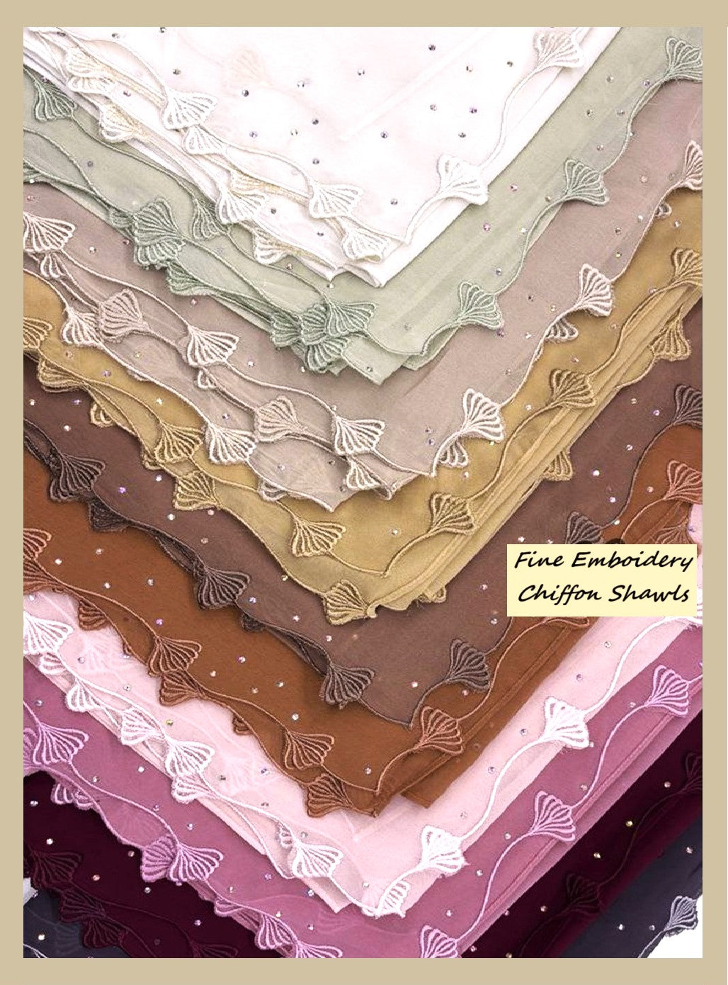 Chiffon Shawl with Embroidery and Diamantes