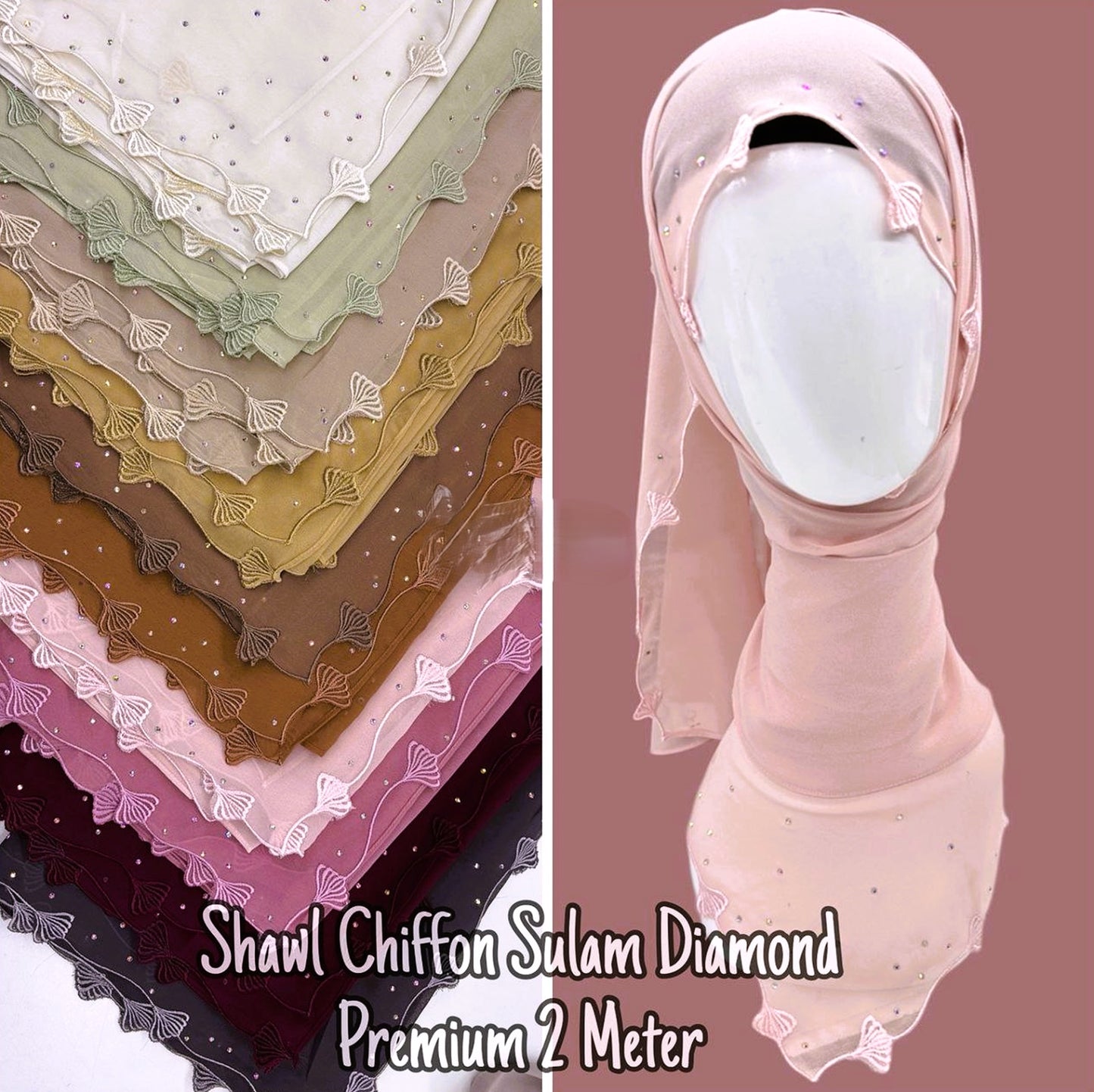 Chiffon Shawl with Embroidery and Diamantes